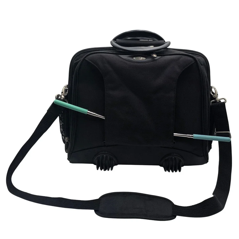 Port Designs Black Ballistic Nylon Laptop Briefcase Messenger Bag 16.5x6.5x13in